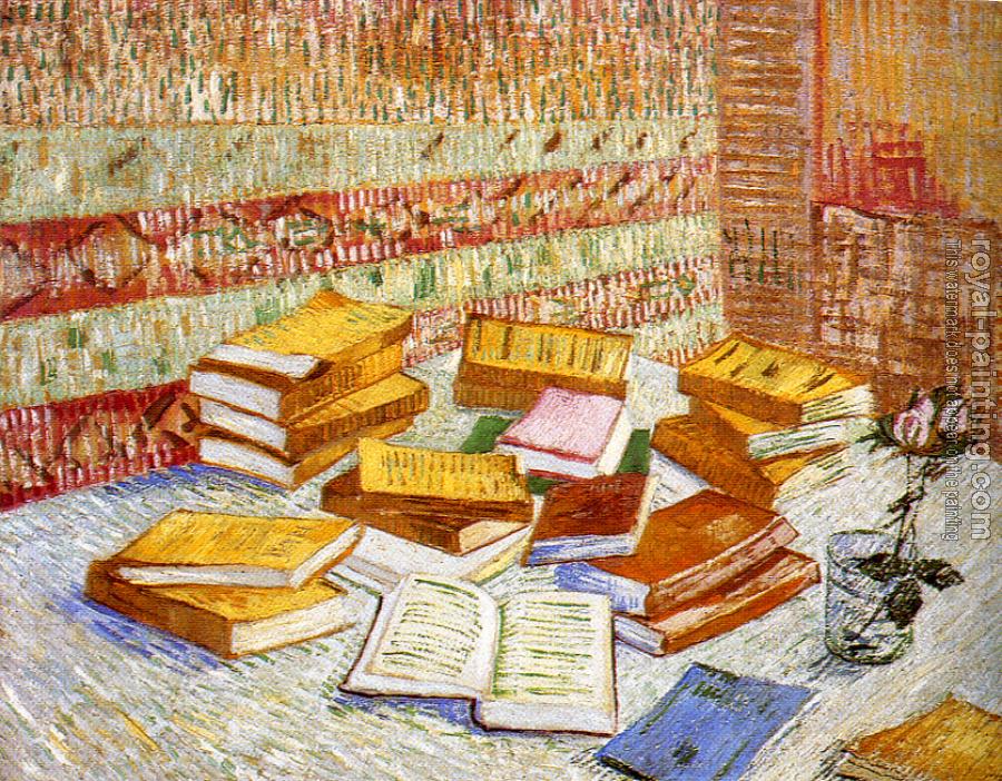 Vincent Van Gogh : Piles of French Novels and a Glass with a Rose(Romans Parisiens)
